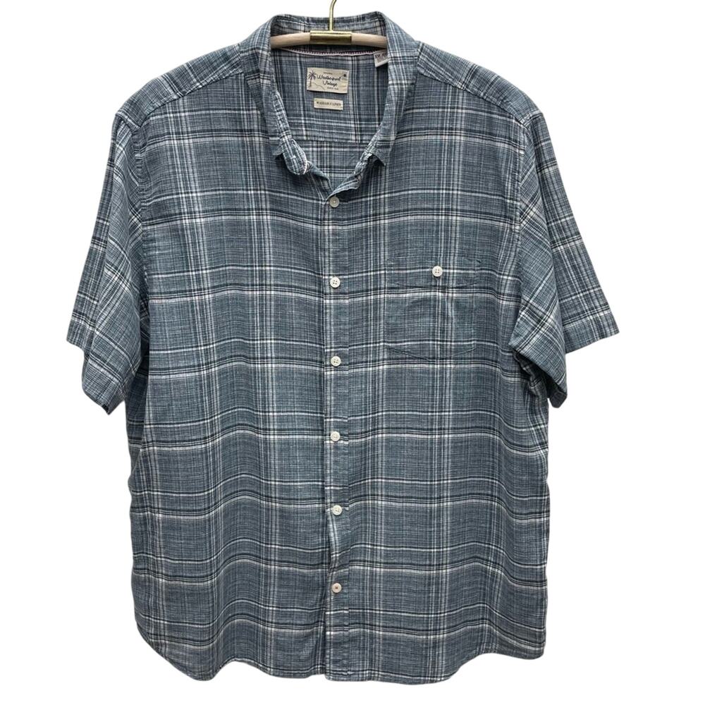 Weatherproof Vintage Men’s Blue Plaid Linen Shirt Size XXL